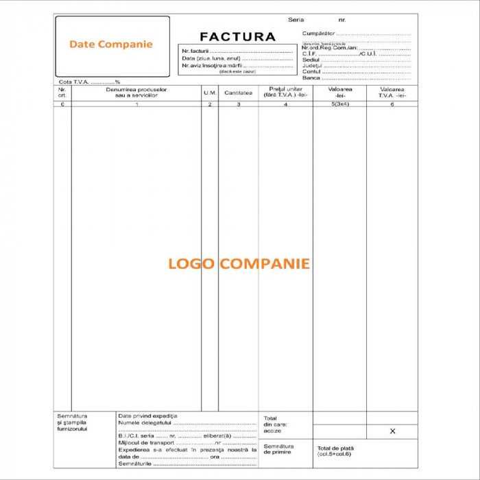 Facturi Personalizate A4 in 3 Exemplare, 50 Seturi/Carnet, Tipar 1+0, Formulare Tipizate Autocopiative, Facturier Personalizat, Tipizate Personalizate