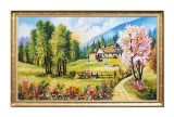 Cumpara ieftin Tablou inramat peisaj de la mune cu copac inflorit pictat manual, Colt de rai, 110x70cm ulei pe panza Constantin Feraru
