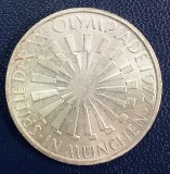 (A1056) MONEDA DIN ARGINT GERMANIA - 10 MARK 1972, LIT. F, OLIMPIADA DE LA MUNCHEN, Europa