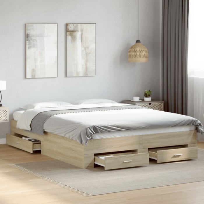 vidaXL Cadru de pat cu sertare stejar sonoma 150x200 cm lemn prelucrat 3280379