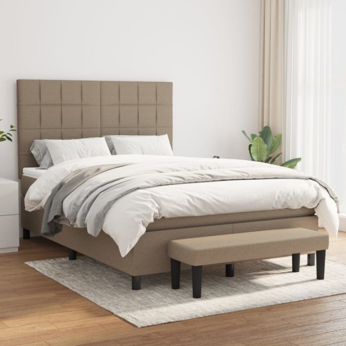 vidaXL Pat box spring cu saltea, gri taupe, 140x200 cm, textil 3136593