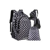 Rucsac Kruzzel 22L Negru cu Carouri, Model 24530, Oxford 600D, Dimensiuni 45x28x17cm, Include Geanta Pantofi, Elemente Reflectorizante