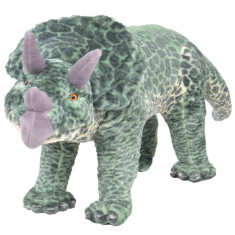 Jucărie din pluș dinozaur Triceratops în picioare, verde, XXL