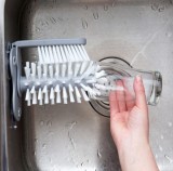Perie Dubla Spalat Pahare Borcane Vesela, Fixare Ventuze, Plastic/Cauciuc, Alb/Gri/Transparent, 5 Bucati
