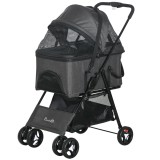 PawHut Cărucior 3 &icirc;n 1 pentru C&acirc;ini, Cărucior pentru Animale de Companie cu Lesă, Pernă, Coș și Baldachin, 76x51x100 cm, Gri | Aosom Romania