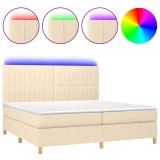Cumpara ieftin Pat cu arcuri, saltea si LED, crem, 200x200 cm, textil