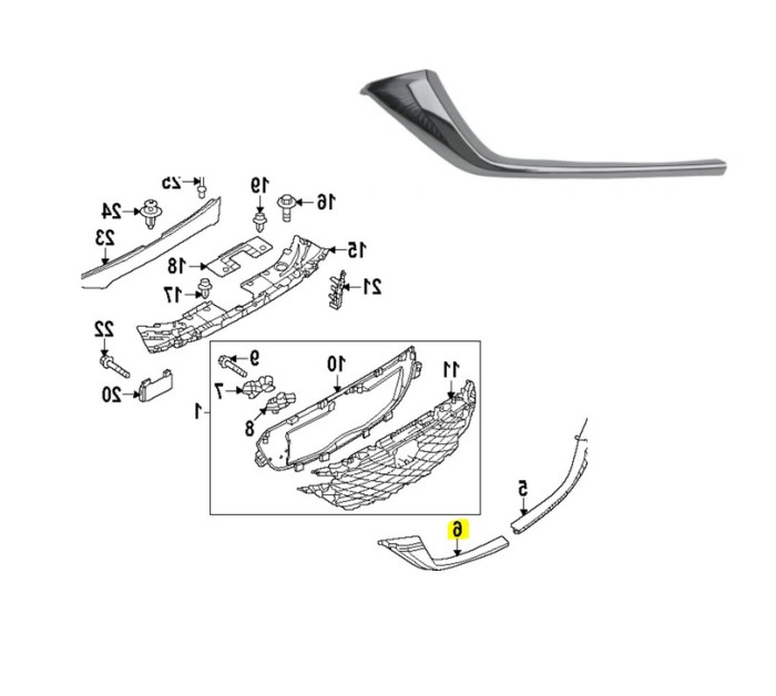 Ornament grila fata MAZDA CX-5, 02.2022-, partea dreapta, crom,