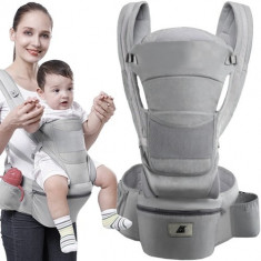 Marsupiu ergonomic pentru bebelusi cu Scaunel, 2-25 Kg, Bumbac, 15 Pozitii, culoare Gri