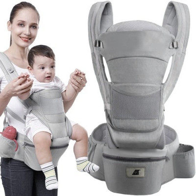 Marsupiu ergonomic pentru bebelusi cu Scaunel, 2-25 Kg, Bumbac, 15 Pozitii, culoare Gri foto