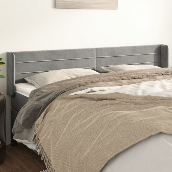 vidaXL Tăblie de pat cu aripioare gri deschis 183x16x78/88 cm catifea