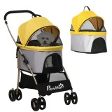 PawHut Cărucior 2 &icirc;n 1 pentru c&acirc;ini, cărucior pentru c&acirc;ini pliabil, 1 coș, 1 geantă, 82 cm x 49,5 cm x 98 cm, Galben | Aosom Romania