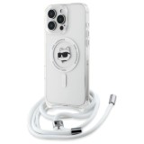 Husa MagSafe pentru Apple iPhone 16, Karl Lagerfeld, IML Crossbody Choupette&#039;s Head with Strap, Transparenta
