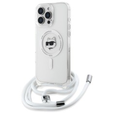 Husa MagSafe pentru Apple iPhone 16, Karl Lagerfeld, IML Crossbody Choupette's Head with Strap, Transparenta