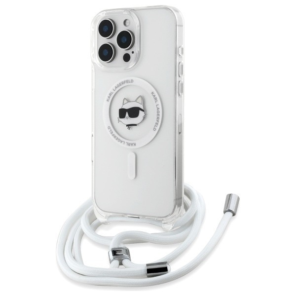 Husa MagSafe pentru Apple iPhone 16, Karl Lagerfeld, IML Crossbody Choupette&#039;s Head with Strap, Transparenta