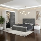 Dormitor Iris Gri cu Dressing Tapitat si 2 Noptiere Transport rapid
