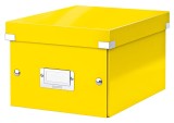 Cutie depozitare Leitz WOW Click &amp; Store, carton laminat, partial reciclat, pliabila, cu capac, 22x16x28 cm, galben
