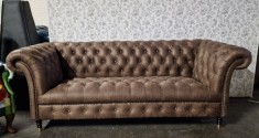 Canapea Chesterfield Clinton, 3 locuri, Soft letaher Yacht Brown foto