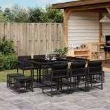 vidaXL Set mobilier de exterior cu perne, 11 piese, negru, poliratan 3211507