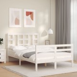 Cumpara ieftin Cadru de pat cu tăblie, alb, 120x200 cm, lemn masiv