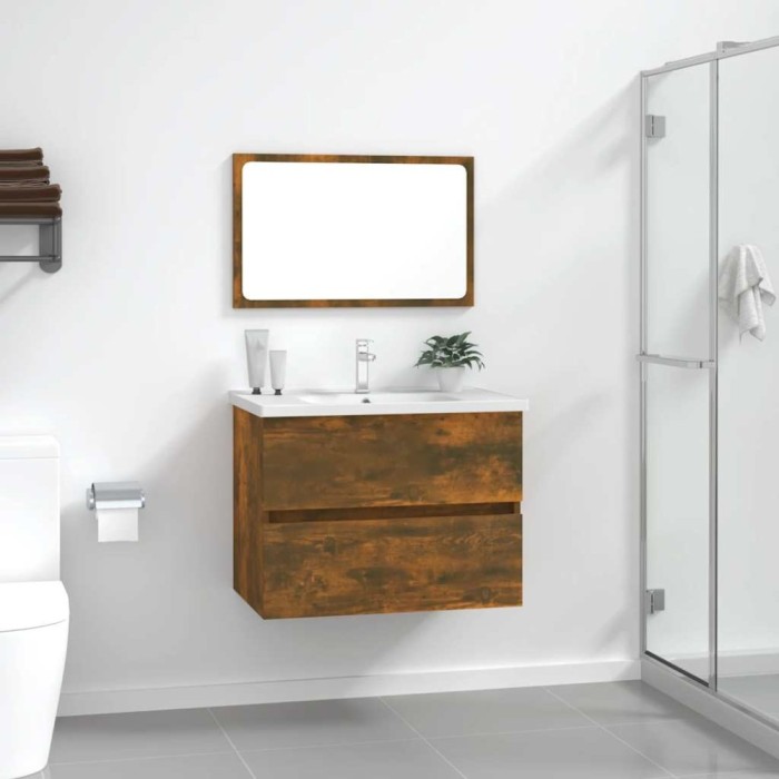 Gossi set mobilier de baie, 2 piese, stejar fumuriu, lemn prelucrat