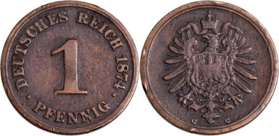 1874 - C - 1 pfennig - Wilhelm I - Imperiul German Monetaria : Frankfurt foto