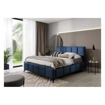 Pat Rubik 180x200 cm Tapitat Catifea Albastru Somiera Inclusa (cod ML 2223-14B) foto