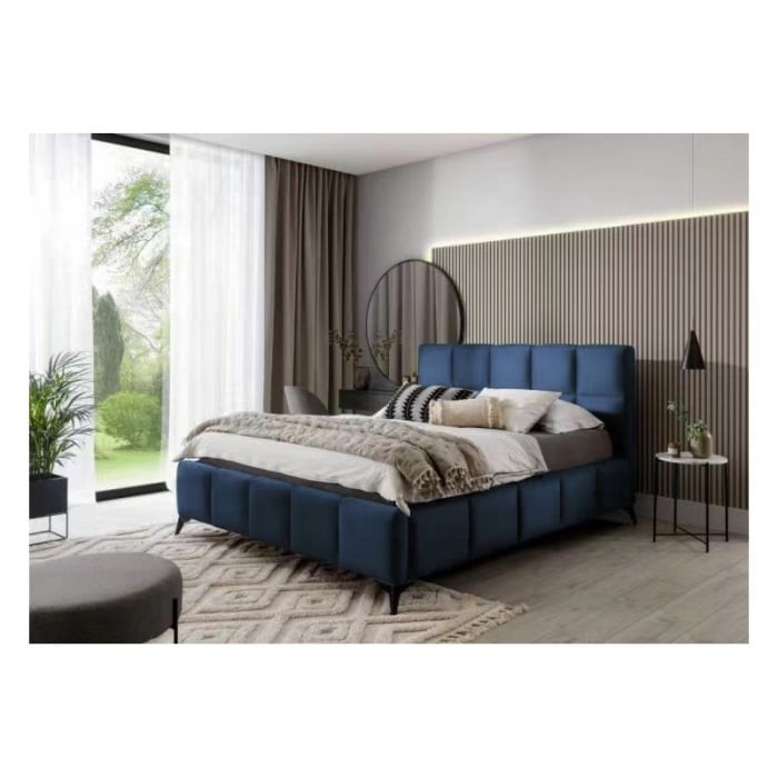 Pat Rubik 180x200 cm Tapitat Catifea Albastru Somiera Inclusa (cod ML 2223-14B)