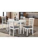 Set masa living si bucatarie Bali, MDF, 112x72x74 cm si 4 scaune Hudson, lemn masiv, tapiterie stofa, 100 kg, alb