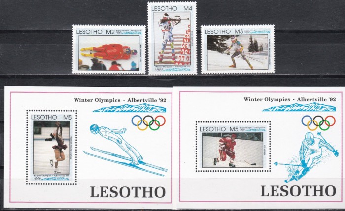 Lesotho 1992 - Jocurile Olimpice, Albertville, Serie + 2 Colite, MNH