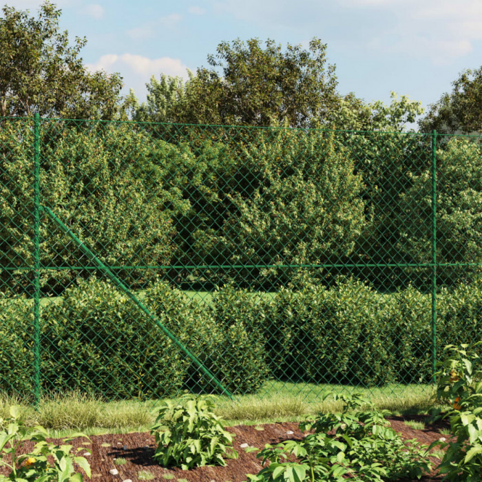 vidaXL Gard plasă de s&acirc;rmă cu țăruși de fixare, verde, 1,8x10 m