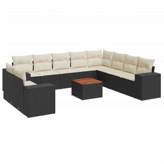 Set canapele de gradina cu perne, 11 piese, negru, poliratan