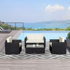 Outsunny Set pentru gradina 4 Piese din Rattan si Otel, Crem