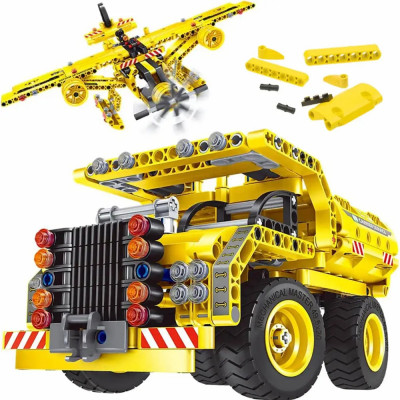 Set de constructie 2 in 1 Gadgetry, Avion si Camion cu Remorca Basculanta 361+ piese, 6+ ani foto