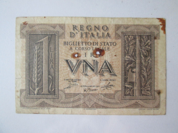 Italia 1 Lira 1939 &icirc;n stare slabă