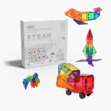 Set de constructie magnetic, 72 piese, Magnetic Tiles, Multicolore de forme geometrice diferite, 2D, 3D