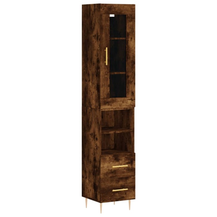 Dulap inalt, stejar fumuriu, 34,5x34x180 cm, lemn prelucrat