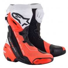 Cizme moto Alpinestars Supertech R Vented, negru/fluo/rosu/alb, marime 42