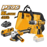 Cumpara ieftin Pachet Bormasina + Polizor Unghiular cu 2 acumulatori 4Ah, 20V, Ingco CKLI20155