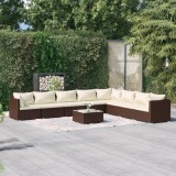 Cumpara ieftin Set mobilier de grădină cu perne, 9 piese, maro, poliratan