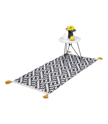 Covor cu ciucuri pentru living/dormitor, Model zig- zag, Bumbac tesut , 70 x 140 cm, Alb/Antracit foto