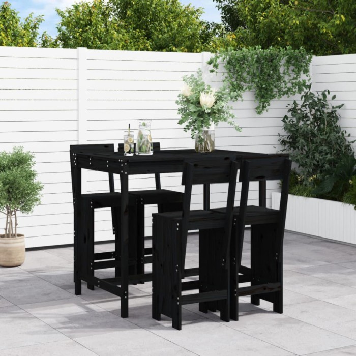 Set mobilier bar de grădină, 5 piese, negru, lemn masiv de pin
