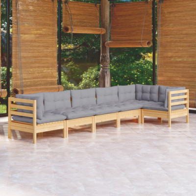 Set mobilier gradina cu perne gri, 6 piese, lemn de pin GartenMobel Dekor foto