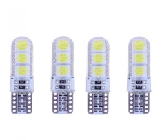 Set 4 Becuri LED T10 w5w pentru Pozitii, Plafoniera Lumina Alba cu Protectie Silicon