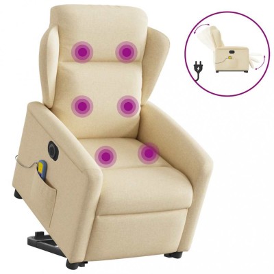 vidaXL Fotoliu electric de masaj rabatabil cu ridicare, crem, textil foto