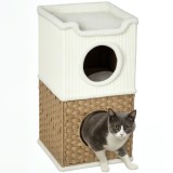 PawHut Casa pentru pisici de interior cu 3 nivele, casa pentru pisici cu zg&acirc;riere din sisal pentru zg&acirc;riere 41 x 41 x 75,5 cm, crem | Aosom Romania