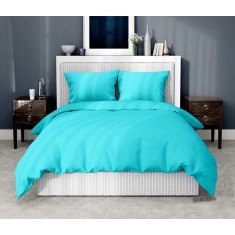 Lenjerie de pat pentru o persoana cu husa elastic pat si fata perna dreptunghiulara, Leah, bumbac ranforce, gramaj tesatura 120 g/mp, turcoaz