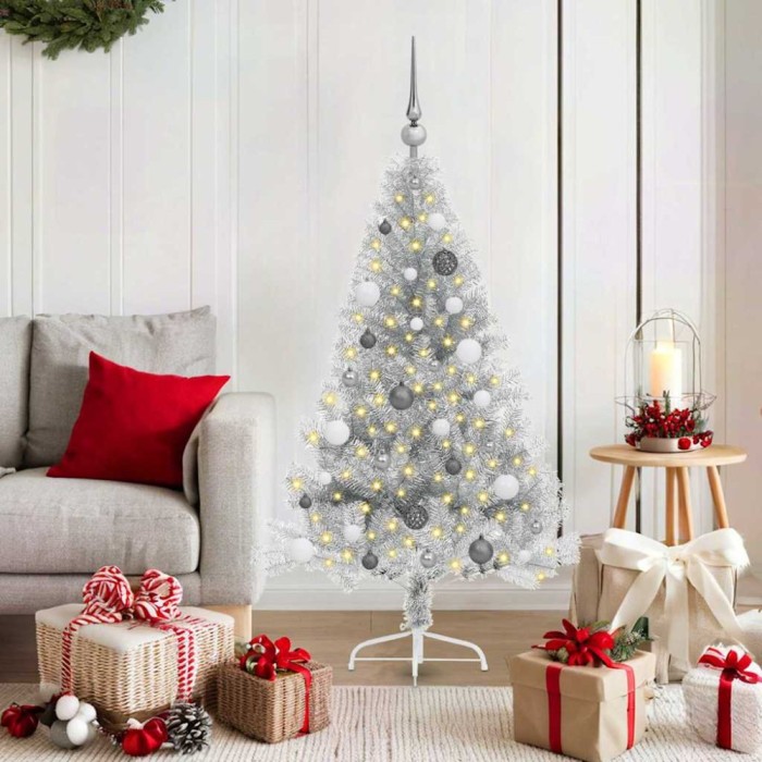 vidaXL Pom de Crăciun artificial pre-iluminat Argintiu 150 cm PET 3397192