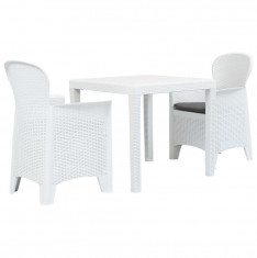 Set mobilier bistro, 3 piese, alb, plastic, aspect ratan foto