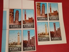 AJMAN, MONUMENTE - 2 BLOCURI MNH PERF./IMPERF.