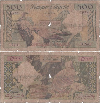 1958 ( 8 IV ) , 500 francs ( P-117a.7 ) - Algeria foto